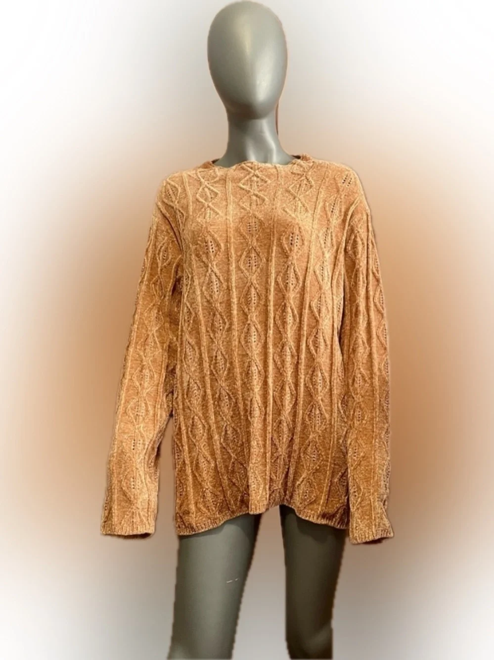 NWT Heart of Palm Crew Neck XXL Tan Sweater with Cable Knit Design